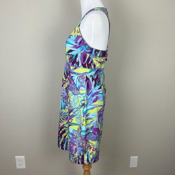 Title Nine Trouble Nimblene Dress‎ 4 Multicolor Tropical Built In Bra Zip A-Line - Picture 8 of 13